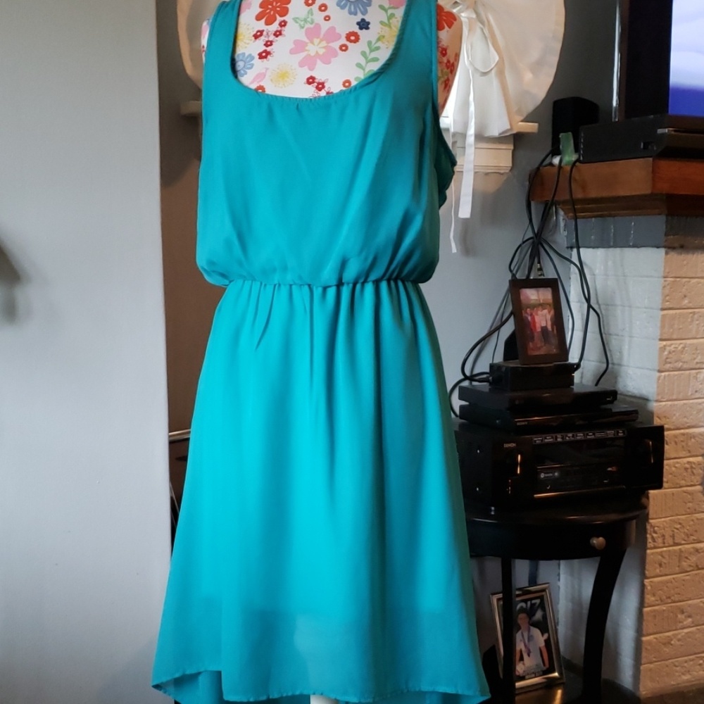 Aqua blue, high low summer dress
